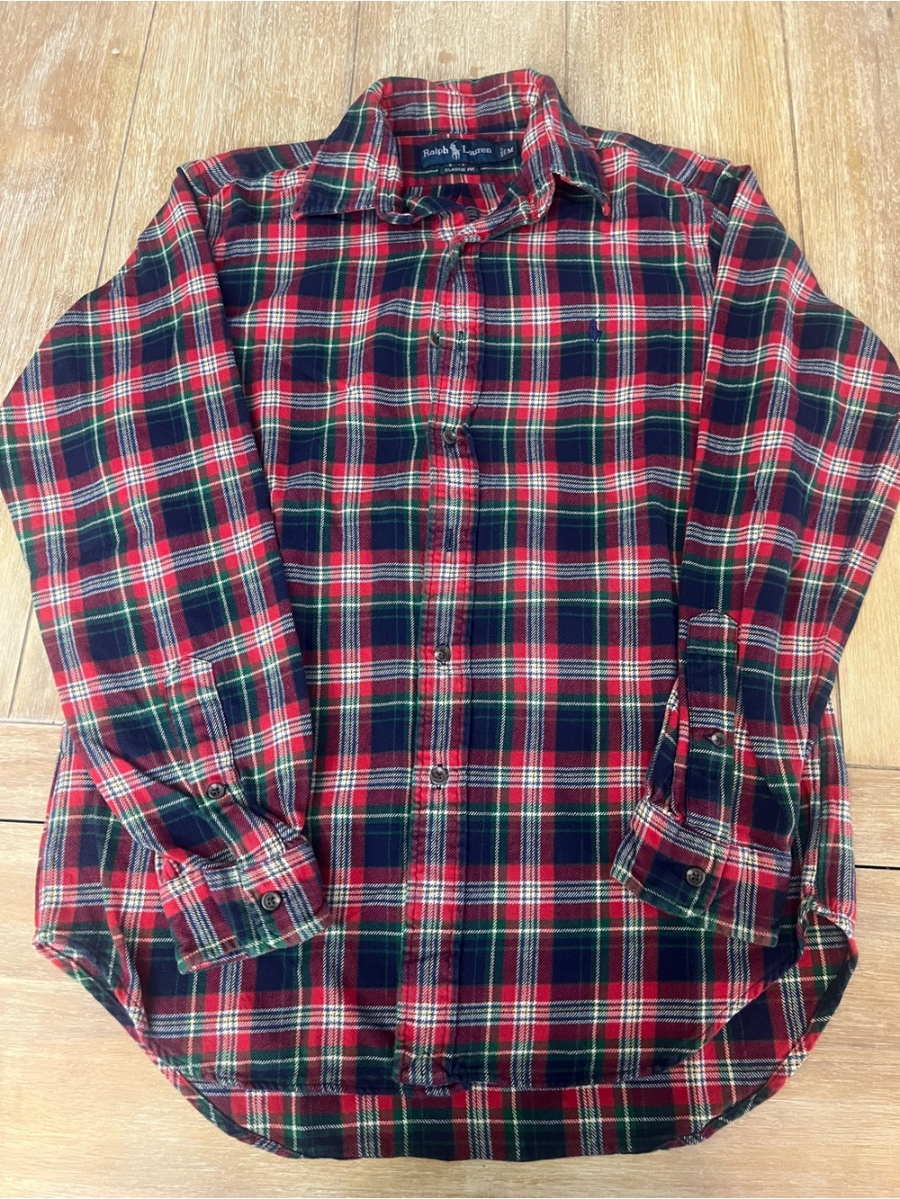 Ralph Lauren Red and Green Plaid Button-Down Flannel Shirt
